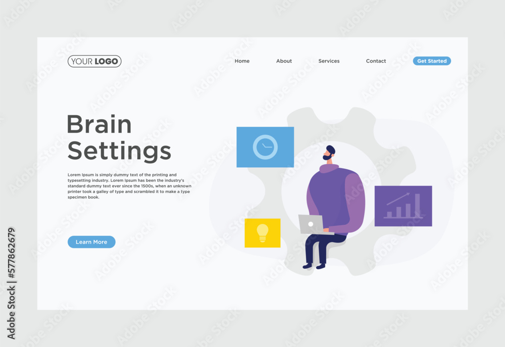 A website for a brain settings company homepage design illustrations vector. A website for a brain settings company homepage design illustrations vector.