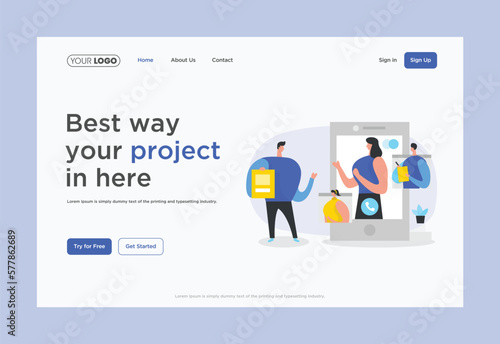 A website for a mobile app called the best way to your project in here. Homepage design illustations vector.