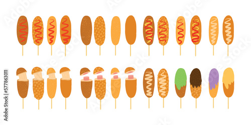 Vector hand drawn flat design Corn Dog illustration