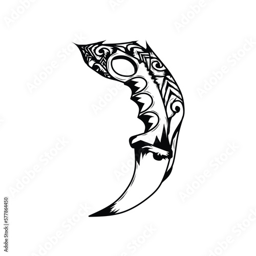 black and white karambit knife vector illustration