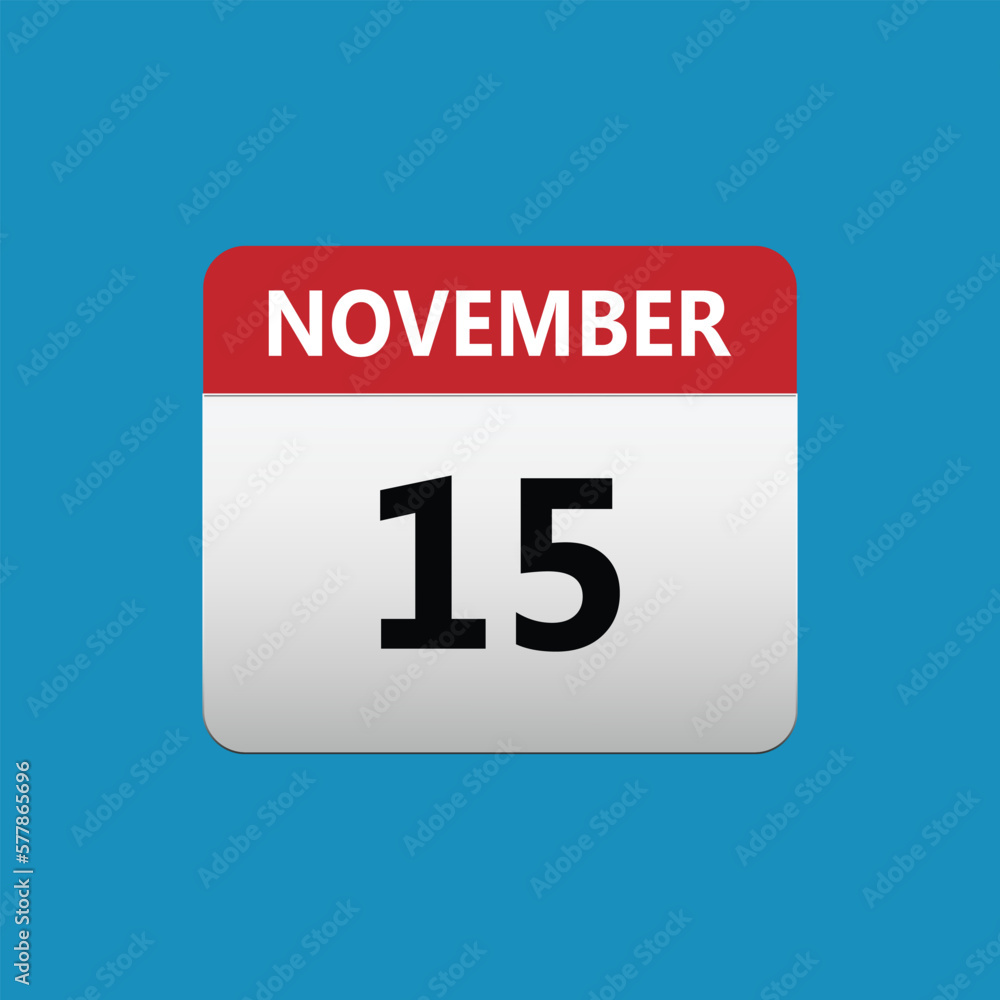 15th November calendar icon. November 15 calendar Date Month icon. Isolated on blue background 15th November calendar icon. November 15 calendar Date Month icon. Isolated on blue background