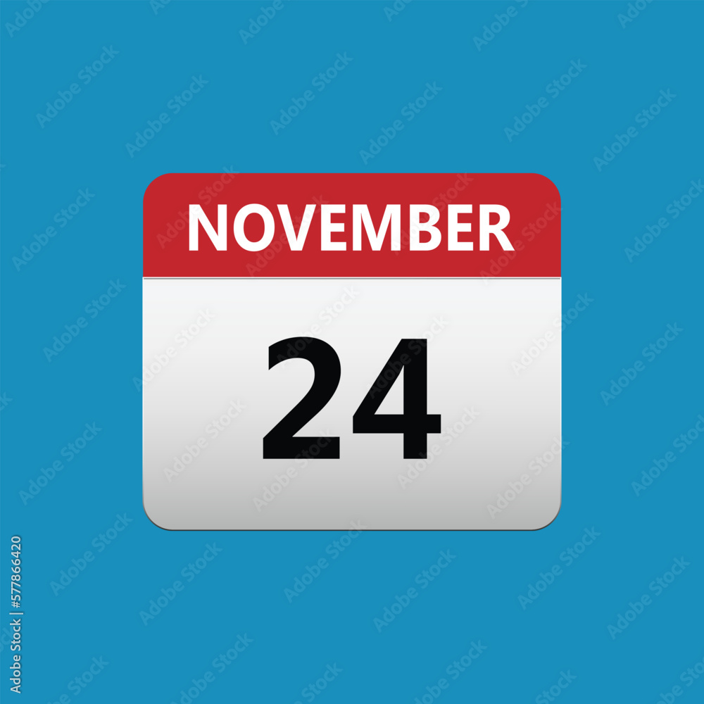 24th November calendar icon. November 24 calendar Date Month icon. Isolated on blue background 24th November calendar icon. November 24 calendar Date Month icon. Isolated on blue background
