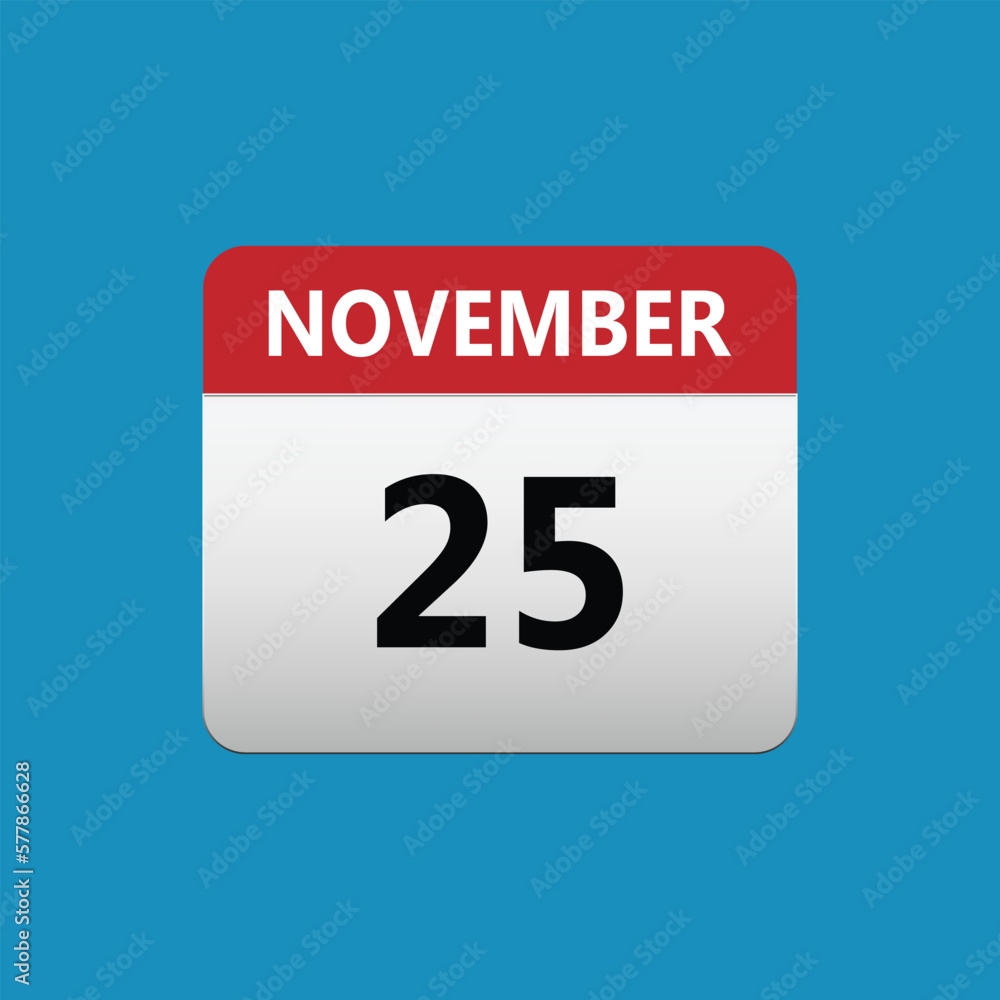 25th November calendar icon. November 25 calendar Date Month icon. Isolated on blue background 25th November calendar icon. November 25 calendar Date Month icon. Isolated on blue background