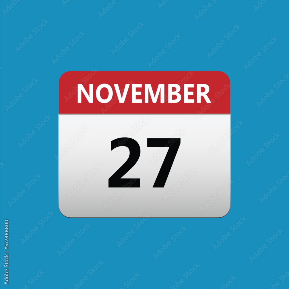 27th November calendar icon. November 27 calendar Date Month icon. Isolated on blue background 27th November calendar icon. November 27 calendar Date Month icon. Isolated on blue background