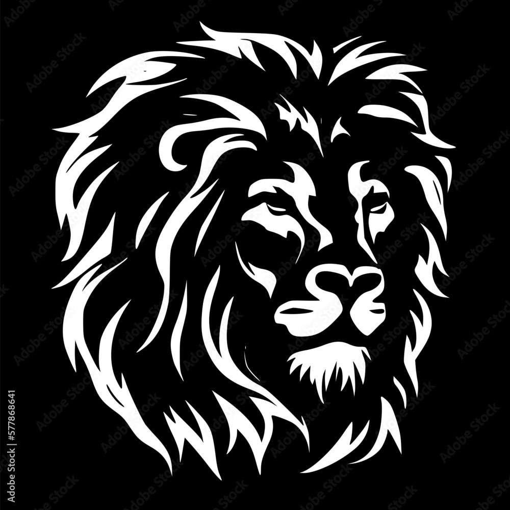 Lion Face - Black and White Isolated Icon - Vector illustration