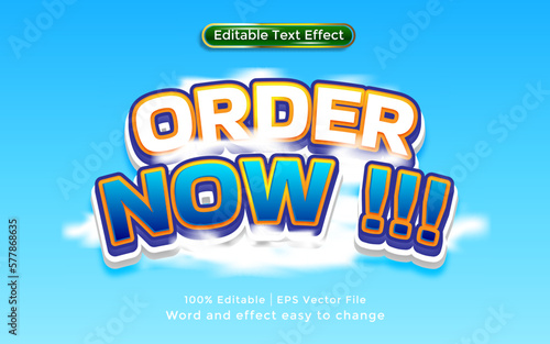 Order now text, blue sky background, 3d style editable text effect