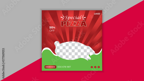 Modern fast food soscial media post or instagram post design vector template for marketing agency, Fresh pizza, burger & pasta online sale promotion flyer or poster.