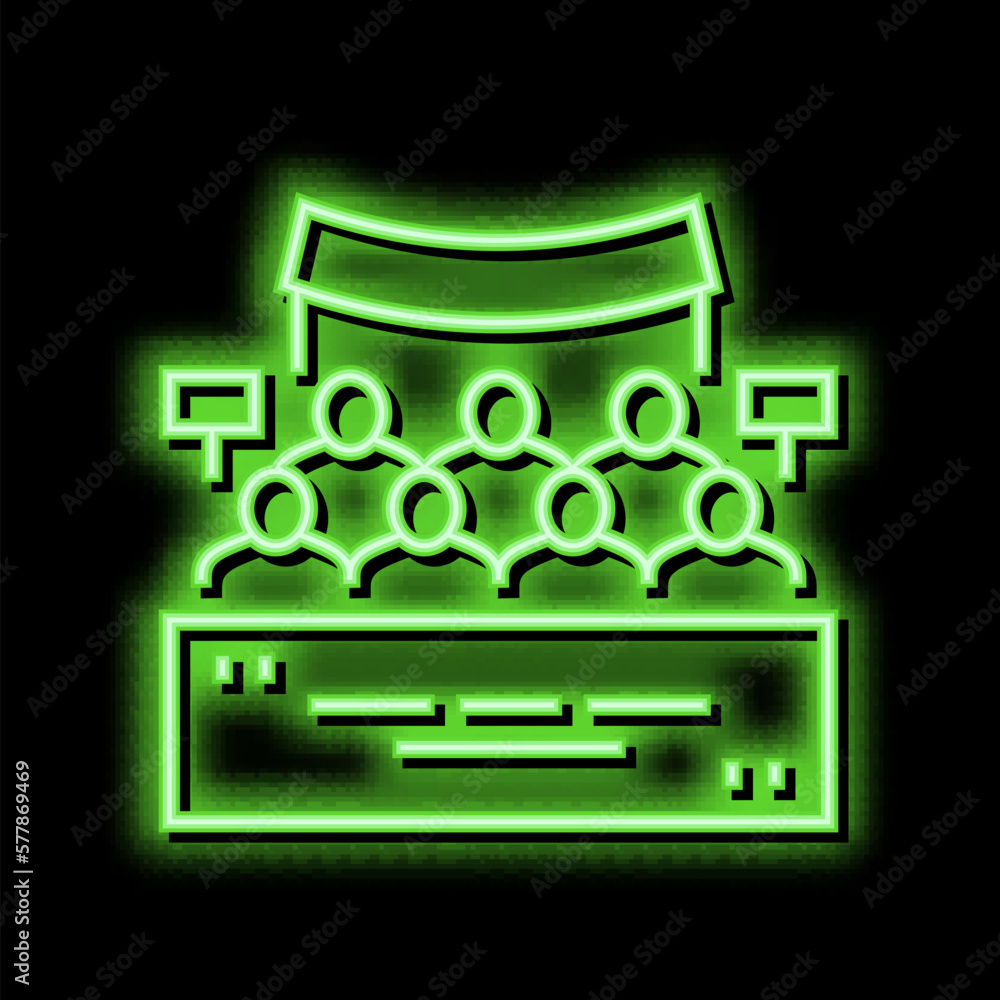 meeting of refugee people neon glow icon illustration