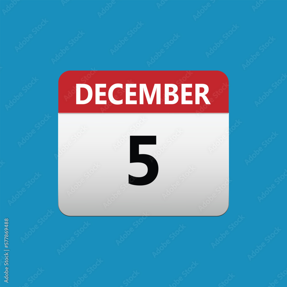 5th December calendar icon. December 5 calendar Date Month icon. Isolated on blue background 5th December calendar icon. December 5 calendar Date Month icon. Isolated on blue background