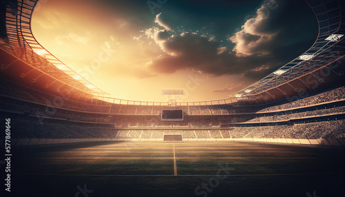sunrise on a football soccer stadium Generative AI