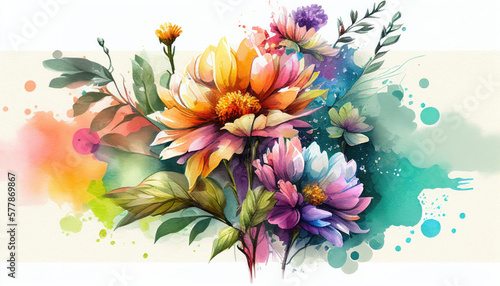 floral watercolor painting Generative AI