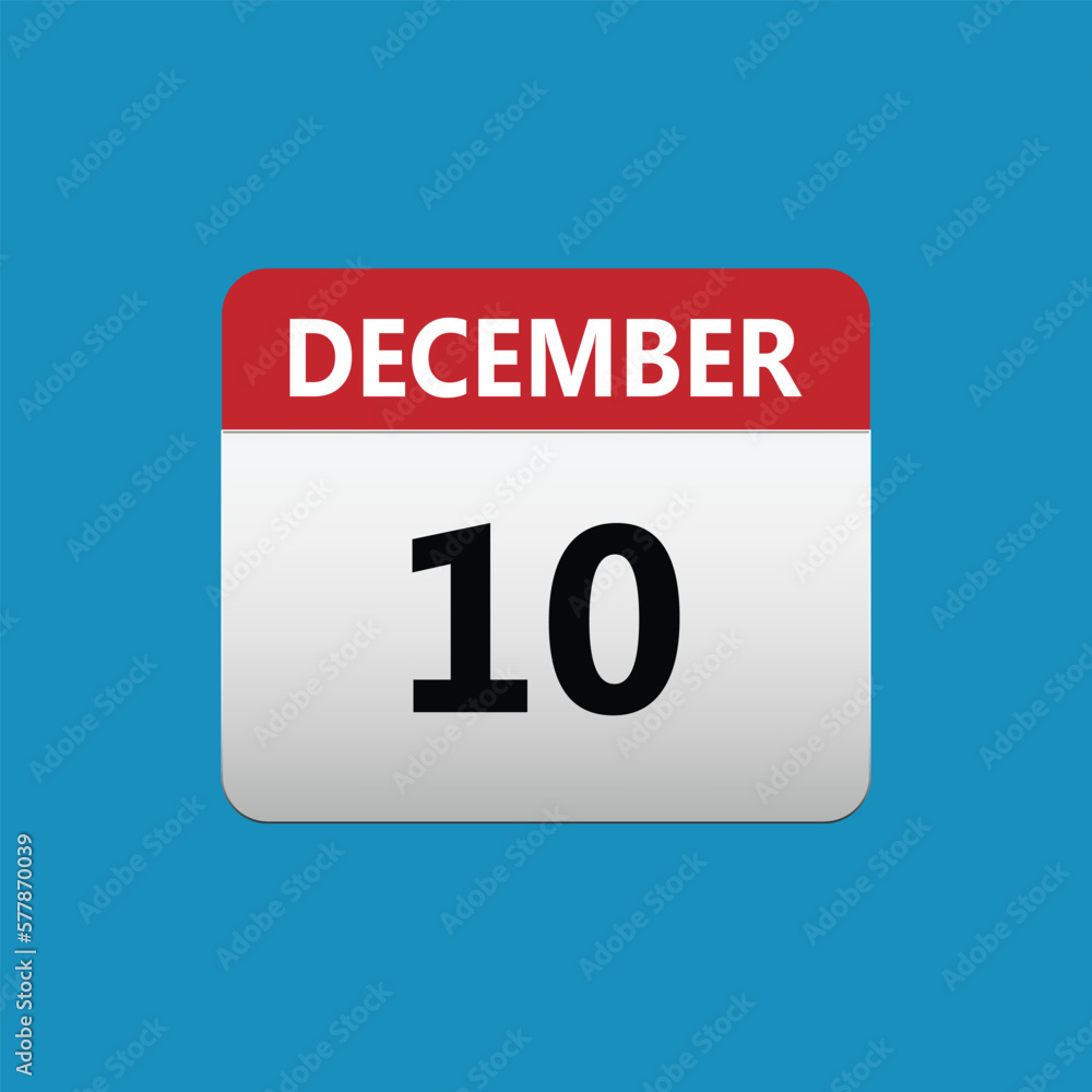 10th December calendar icon. December 10 calendar Date Month icon. Isolated on blue background 10th December calendar icon. December 10 calendar Date Month icon. Isolated on blue background