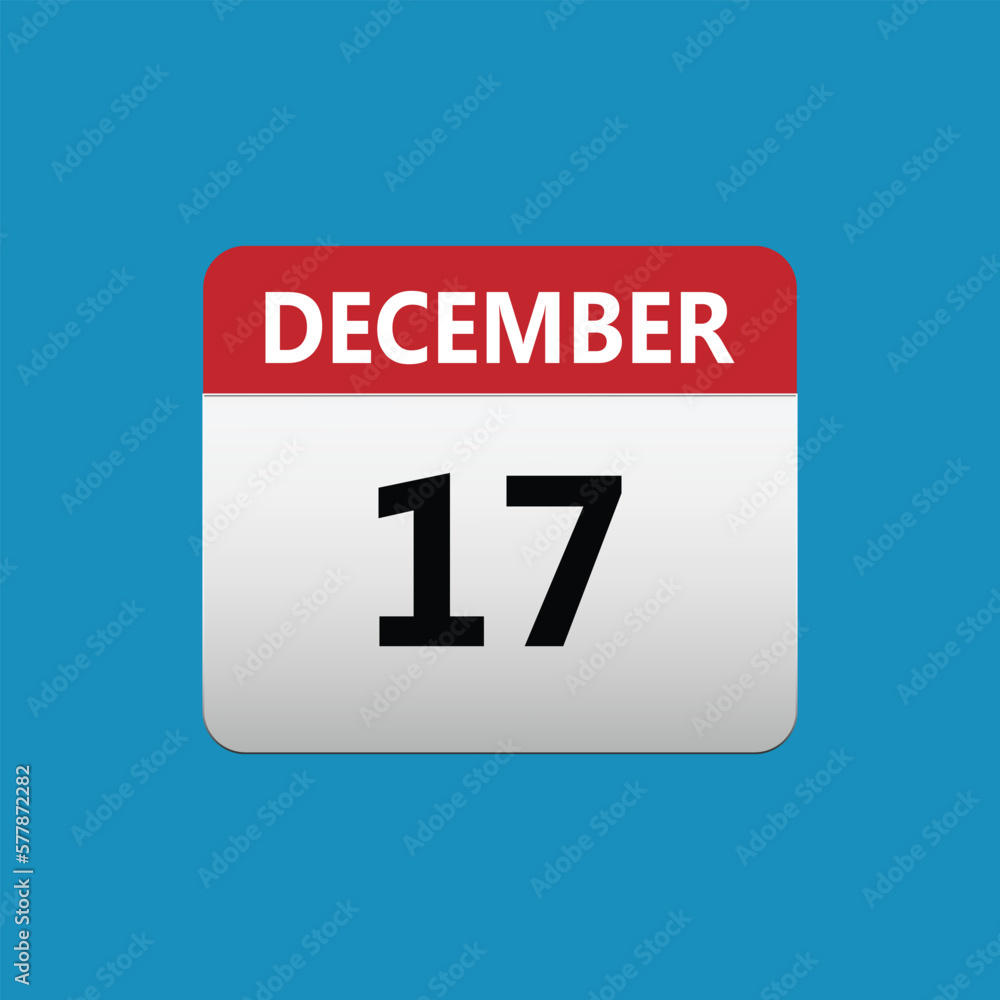 17th December calendar icon. December 17 calendar Date Month icon. Isolated on blue background 17th December calendar icon. December 17 calendar Date Month icon. Isolated on blue background