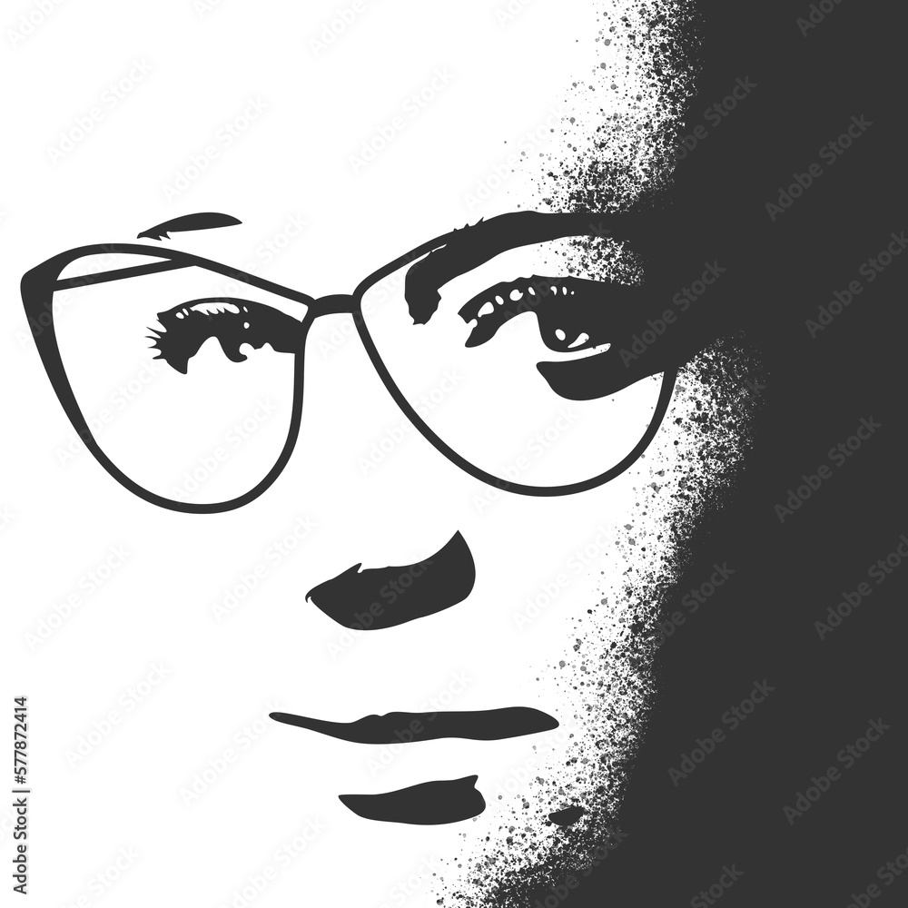 Beauty and fashion. Elegant silhouette of a woman wearing spectacles. Particles splash painting Beauty and fashion. Elegant silhouette of a woman wearing spectacles. Particles splash painting