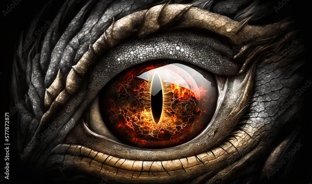 Eye of the dragon. Dragon eye ball abstract fiery orange eye ball, dark ...