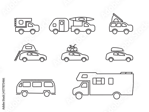 Car Camping Rig and Camper line art Icons photo