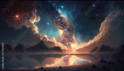 Beautiful Sky Galaxy Landscape Wallpaper Generated AI