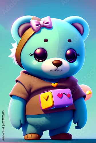 3d cute blue bear