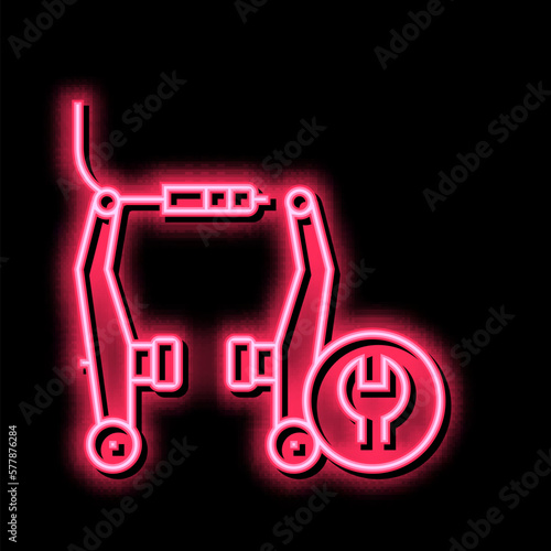 bicycle brake pads cleaning and adjustment neon glow icon illustration