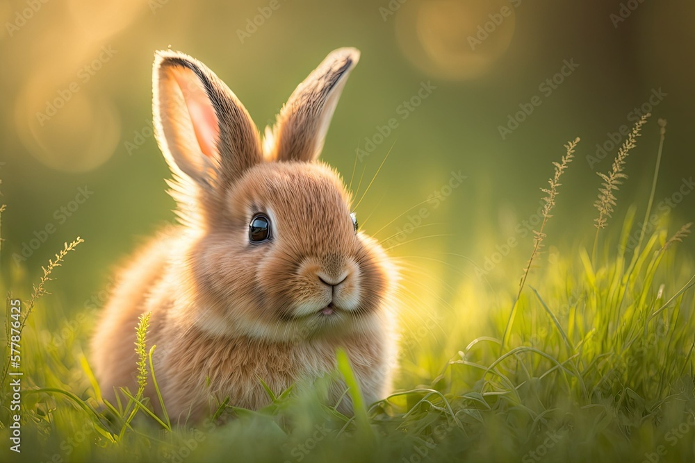 Obraz premium cute baby bunny rabbit in the grass, generative ai, generative, ai