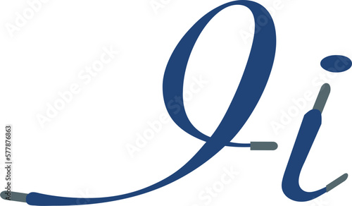 Blue Sport alphabet formed by shoe lace. Vector handwritten script font can be used for workout labels, race headlines, fitness posters, delivery cards. Alphabet fonts set.