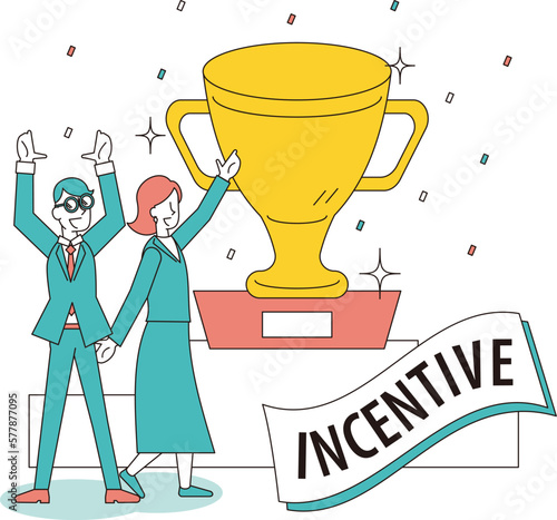 営業成績が優秀な人に贈られる商品を発表をするビジネスパーソン