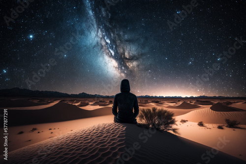 Fototapeta A person meditating on the desert sitting spiritual awakening meditation soul he