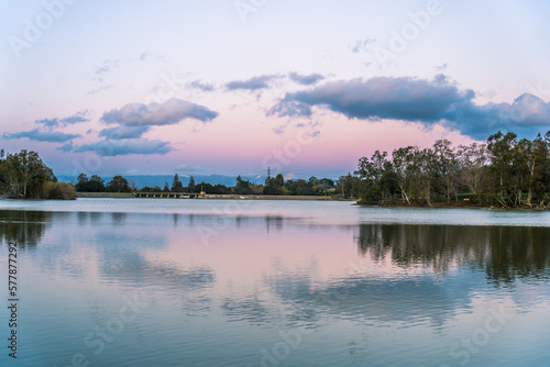 Vasona Lake Sunset with Reflection and Snow Mountain, Los Gatos California