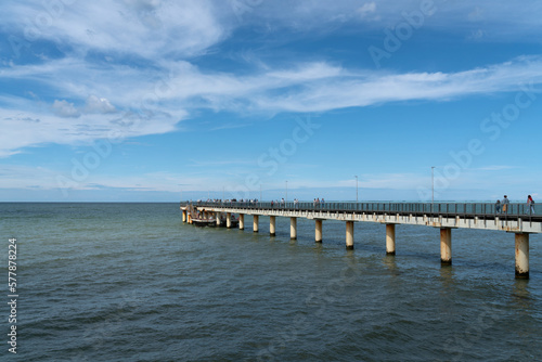 View of the Baltic Sea and the pier from the promenade of the seaside resort Zelenogradsk  Kaliningrad region  Russia