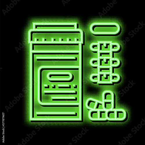 pain reliever pills scoliosis neon glow icon illustration