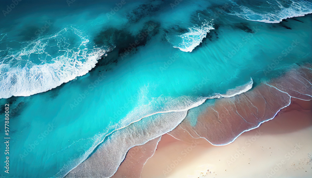 Top view of the ocean and sand. Generative AI