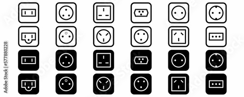 Electrical socket types vector icon set isolated on white background