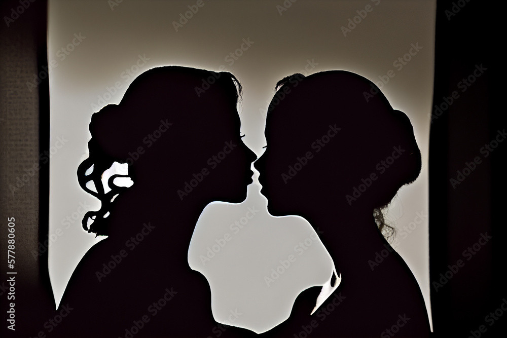 Abstract silhouette illustration of two women kissing.