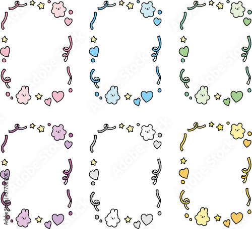 シンプルなタッチ　ファンシーでかわいい枠のイラストレーションセット