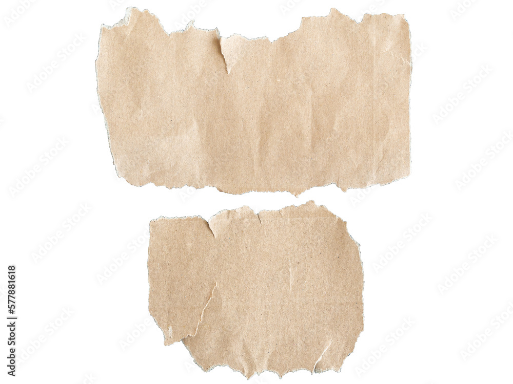 Brown Cardboard paper piece isolated on white background. and clipping path with copy space 