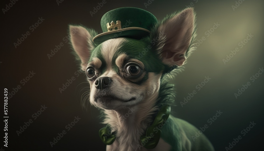 Beautiful Saint Patrick's Day Parade Celebrating Cute Creatures and Nature: Animal Chihuahua Cinematic in Festive Green Attire Celebration of Irish Culture and Happiness (generative AI)