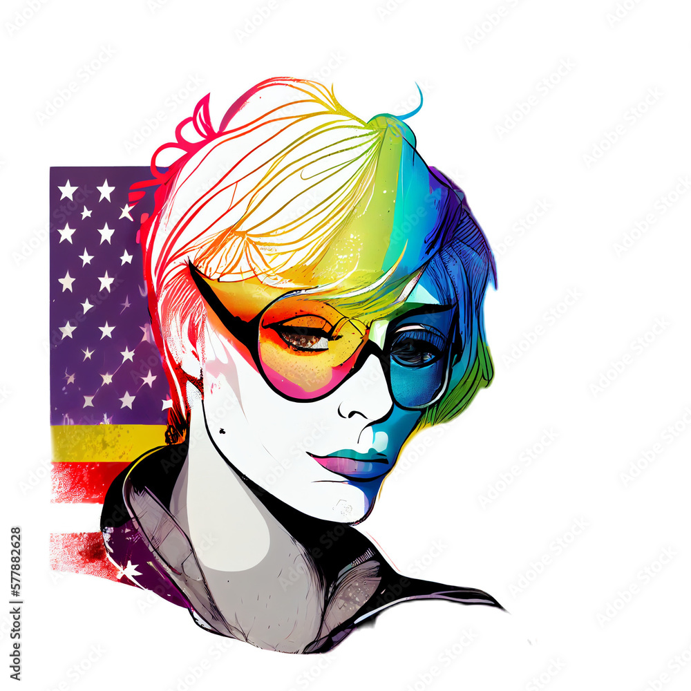 Woman activist for lgbtq rights with rainbow flag, cartoon ...