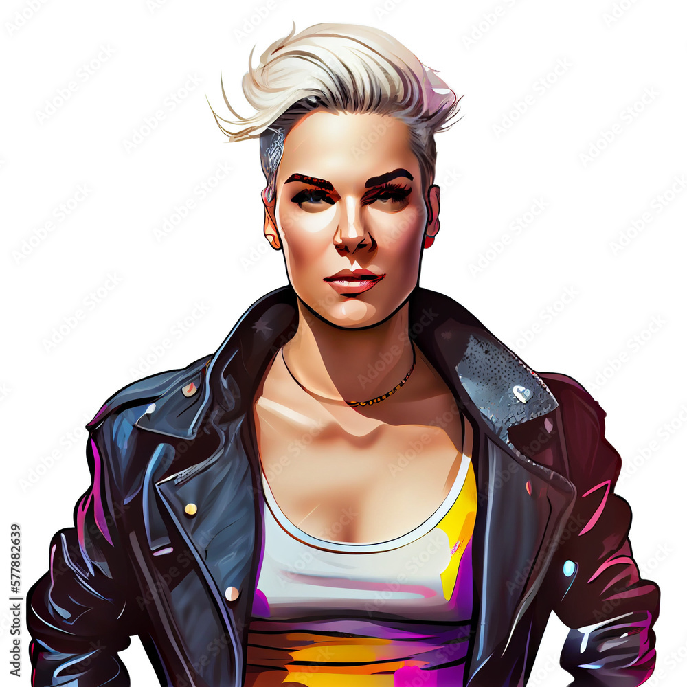 Woman activist for lgbtq rights with rainbow flag, cartoon