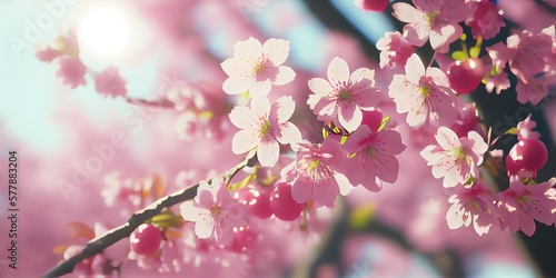 Canvas-taulu Colorful pink cherry blossoms in bloom - floral springtime environmental outdoor