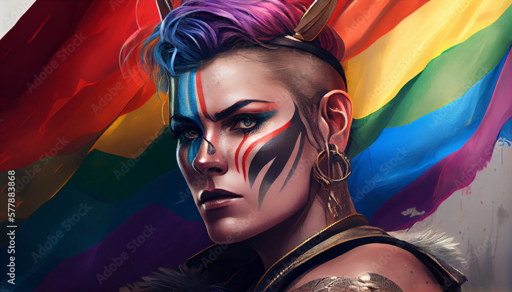 Woman activist for lgbtq rights with rainbow flag, cartoon ...