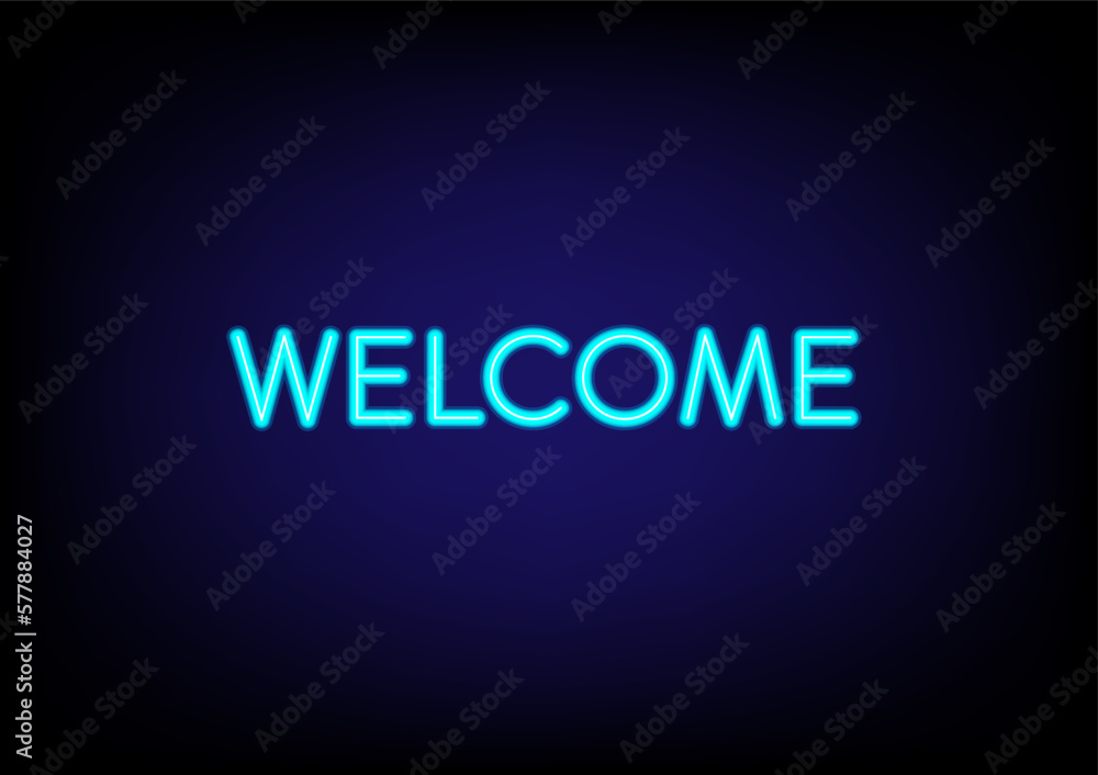 Classic WELCOME neon sign. Completely transparent,  dark background