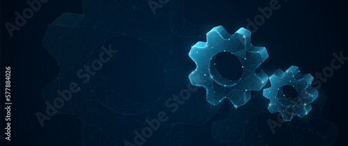 3D gear wheels are made from lines, triangles, low polygons, and particle style. Vector illustration