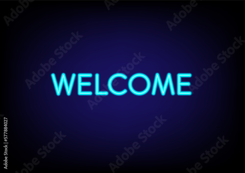 Classic WELCOME neon sign. Completely transparent, dark background