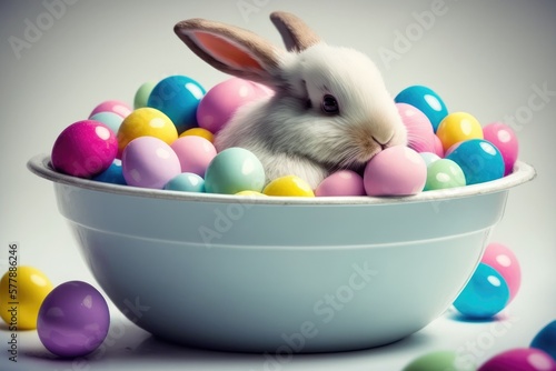 easter bunny and easter eggs. Generative AI © Adriana
