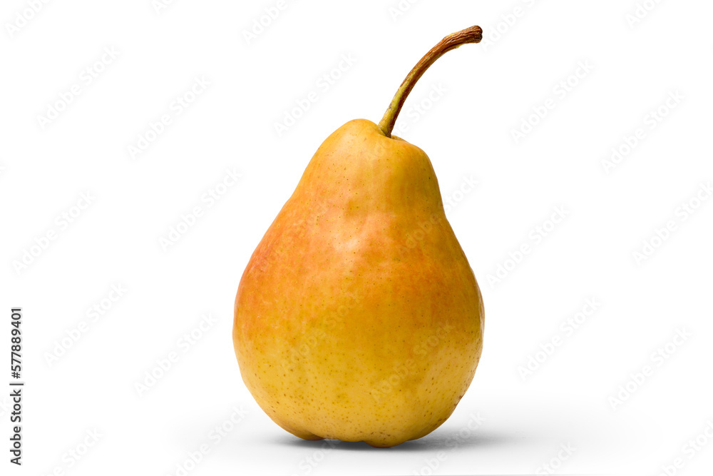 Ripe Yellow Pear Fruit with Stem Isolated on white background with transparent shadow. Ripe Yellow Pear Fruit with Stem Isolated on white background with transparent shadow.
