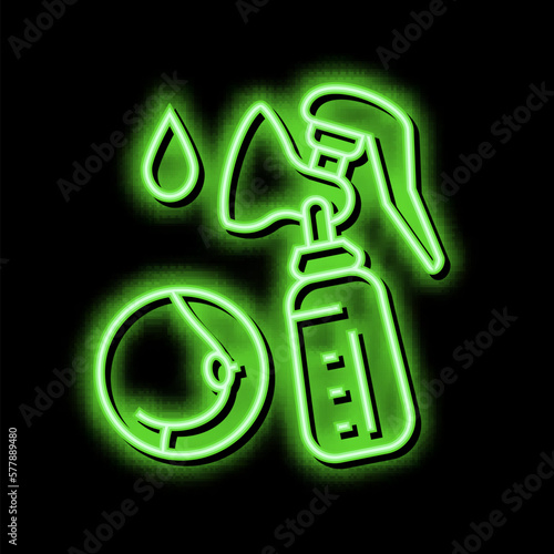 pumpking milk with breast pump neon glow icon illustration