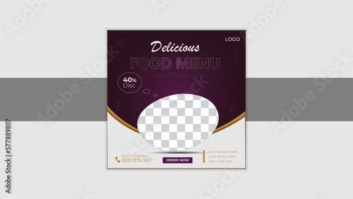 Food social media banner design or instagram post template, vector illustration, square size, easy to use and editable.