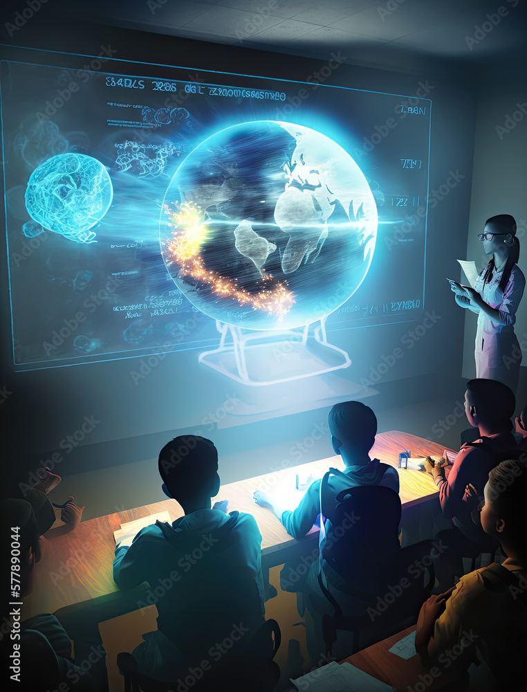 Hologram Teacher is Teaching in a Futuristic Classroom with Online Digital  Communication, Cartoon Style, Generative AI Stock Illustration -  Illustration of cartoon, concept: 269669518