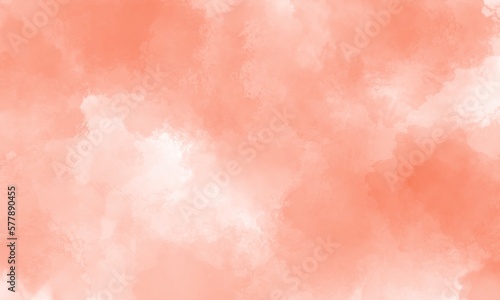 Red orange watercolor background. Sugar cotton clouds abstract wallpaper