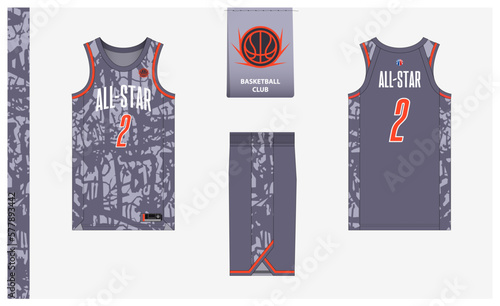 Basketball uniform mockup template design for basketball club. Basketball jersey, basketball shorts in front and back view. Basketball logo design. 